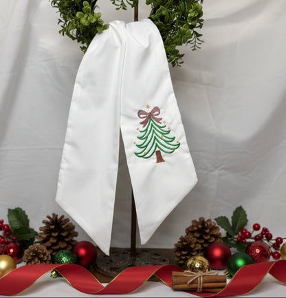Wreath Sash Embroidered | Christmas Tree with multi-color bow