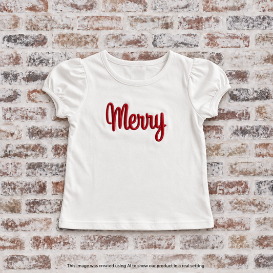 Christmas Shirt w/Merry in 3D Puff Embroidery