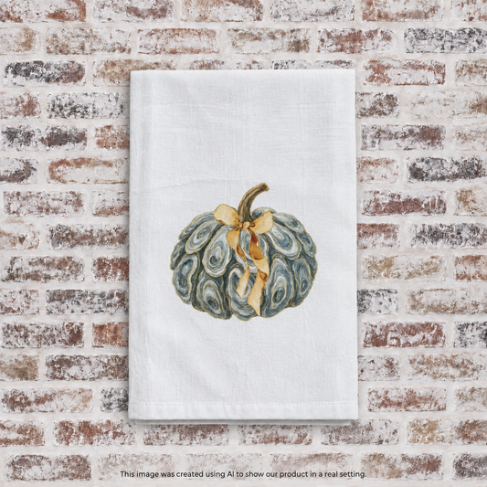Oyster Shell Pumpkin Printed on White Flour Sack Towel