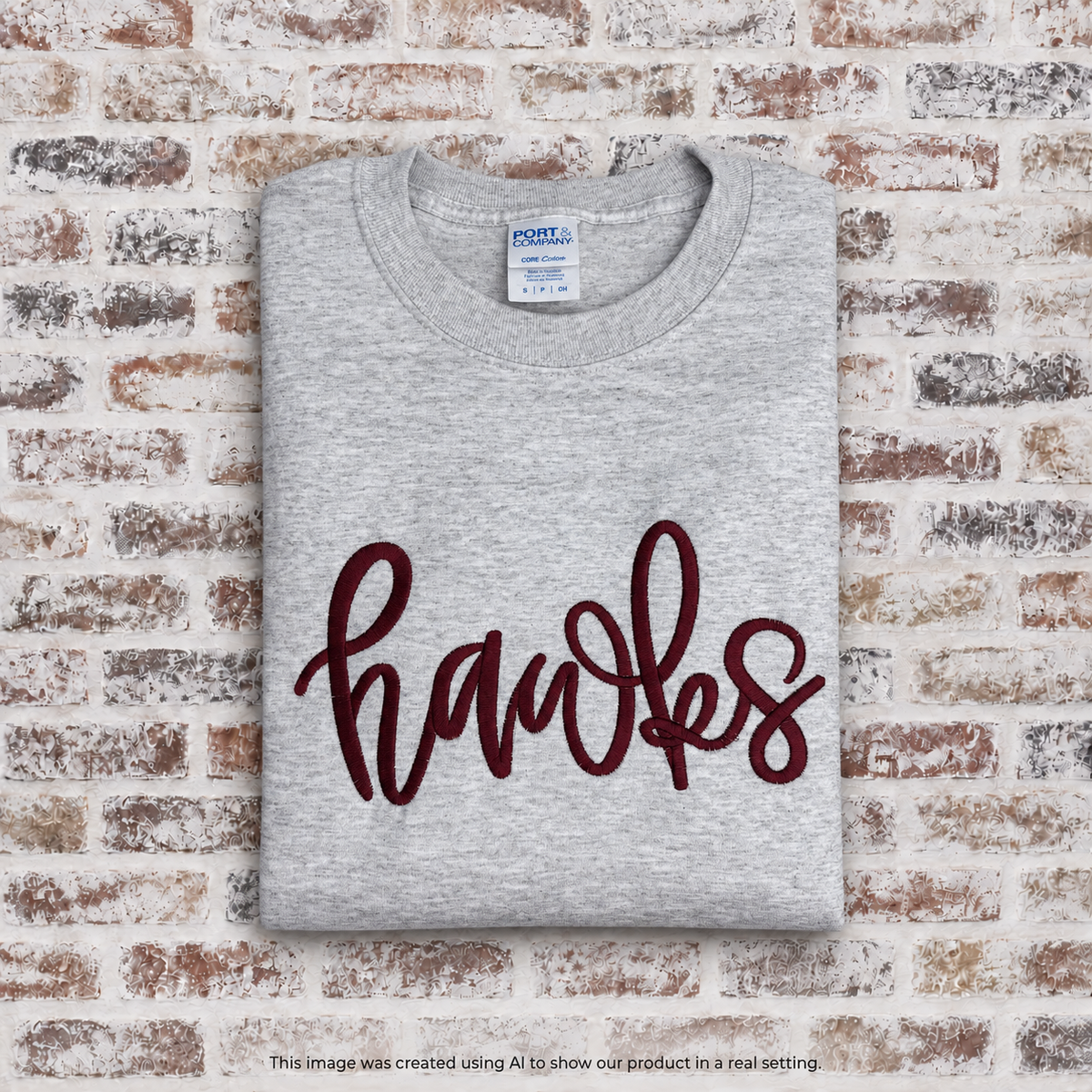 Hawks Script Satin Stitch Embroidered Shirt