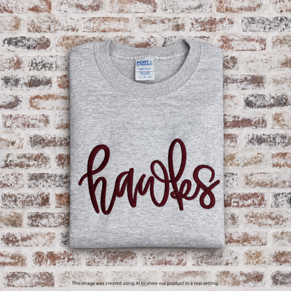 Hawks Script Satin Stitch Embroidered Shirt