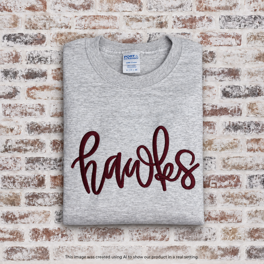 Hawks Script Satin Stitch Embroidered Shirt
