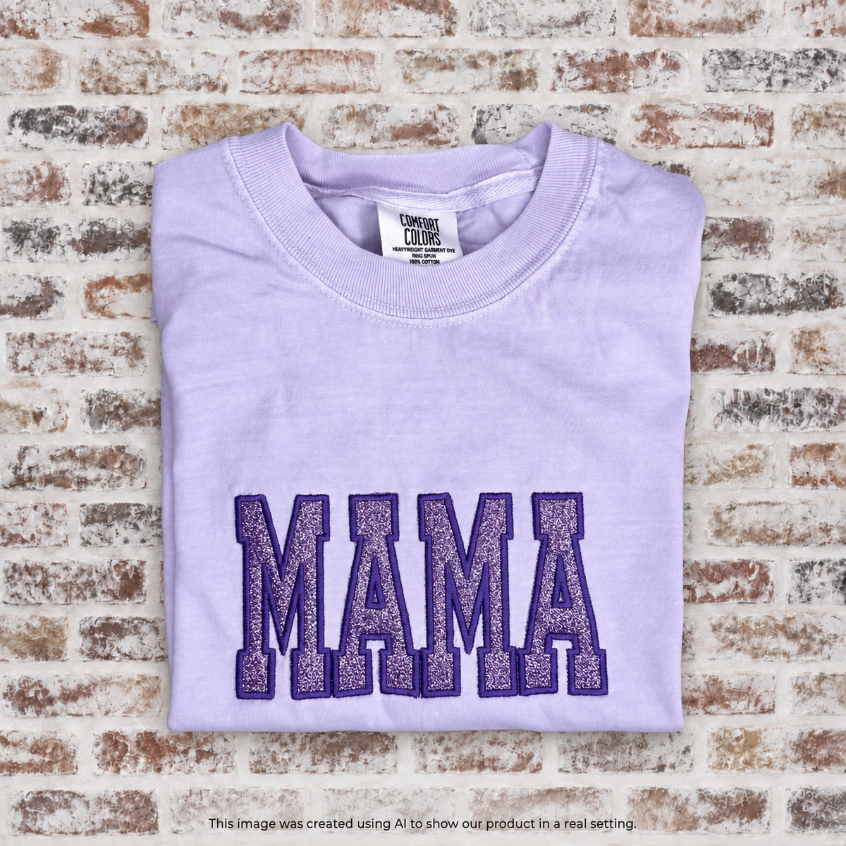 Mama | Varsity Letters with Glitter Applique Embroidered Shirt