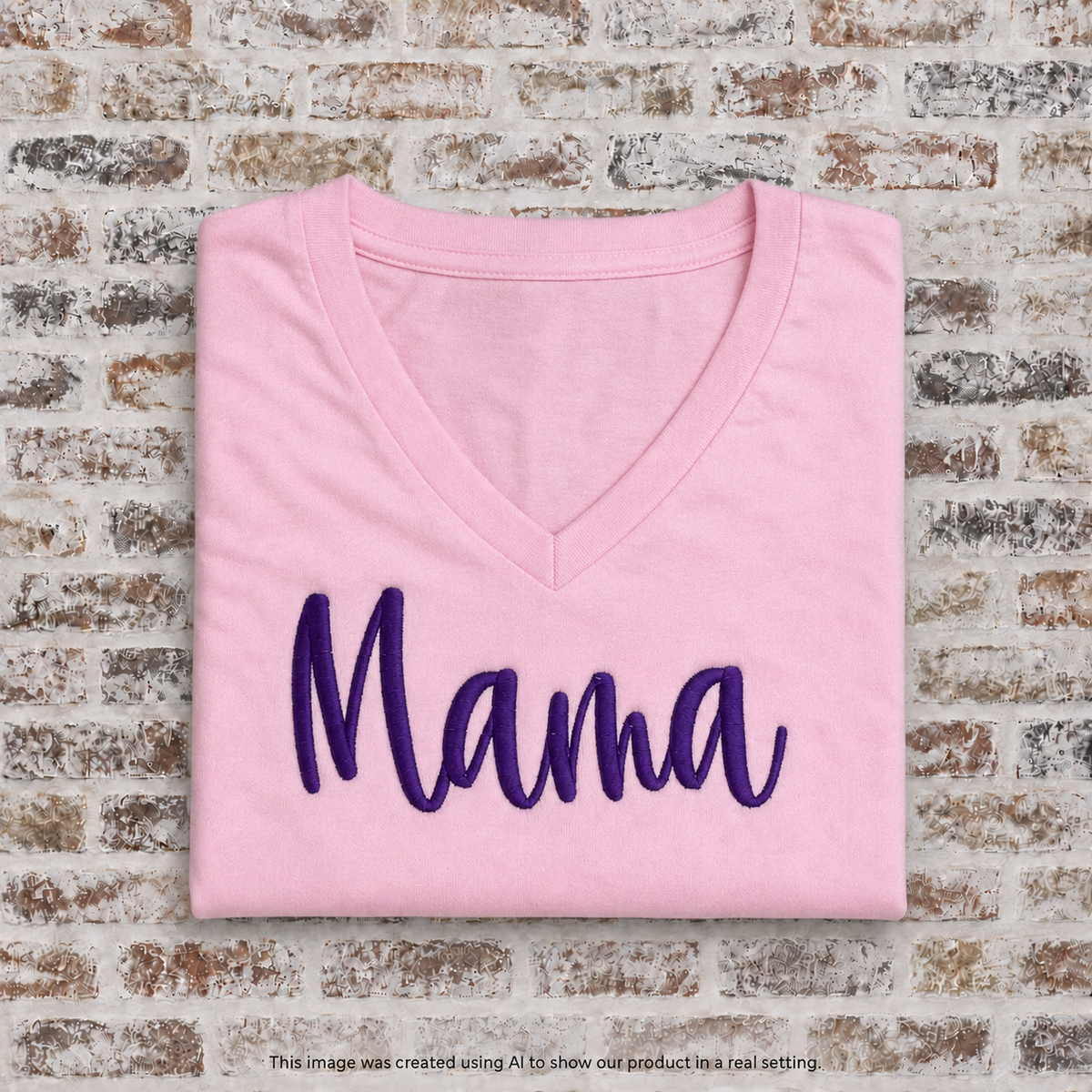 Mama in Puff Script Writing Embroidered Shirt