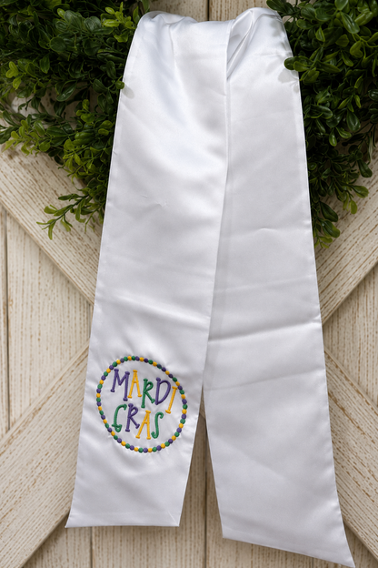 Mardi Gras Beaded Circle Embroidered Wreath Sash