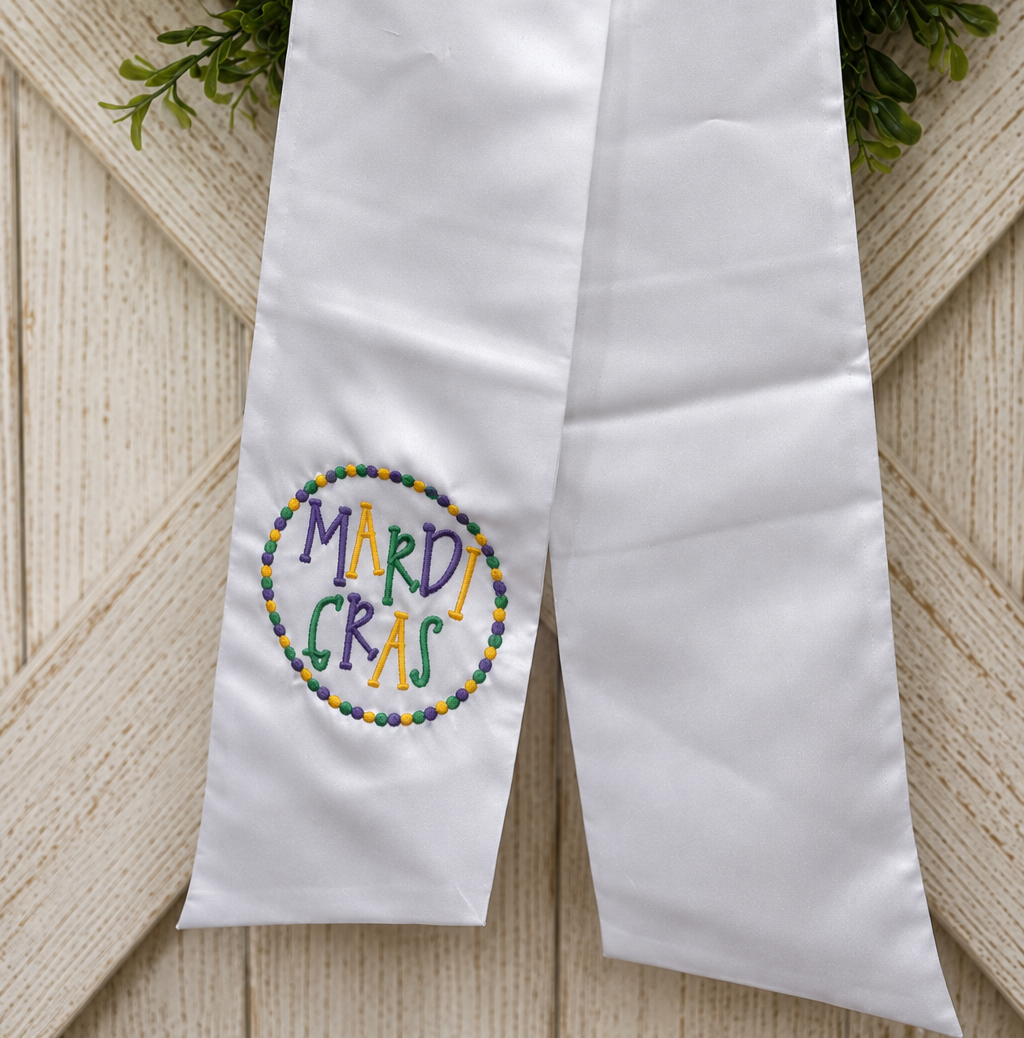 Mardi Gras Beaded Circle Embroidered Wreath Sash