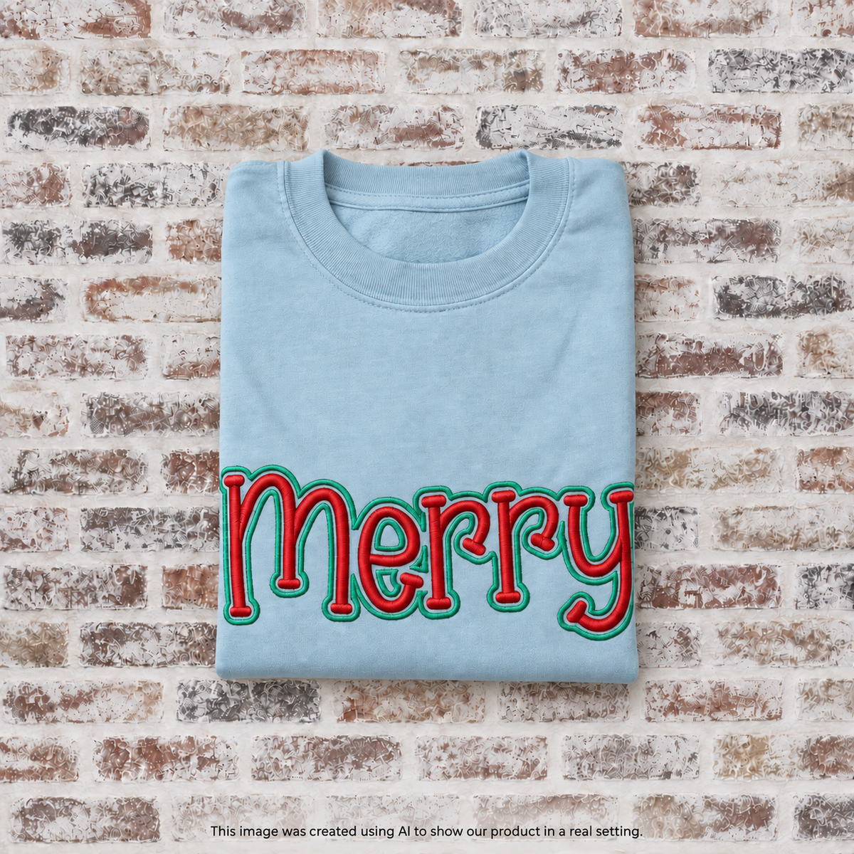 Merry in Puff Embroidery with Outline