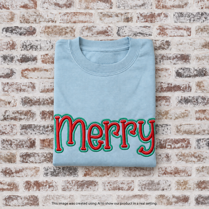 Merry in Puff Embroidery with Outline