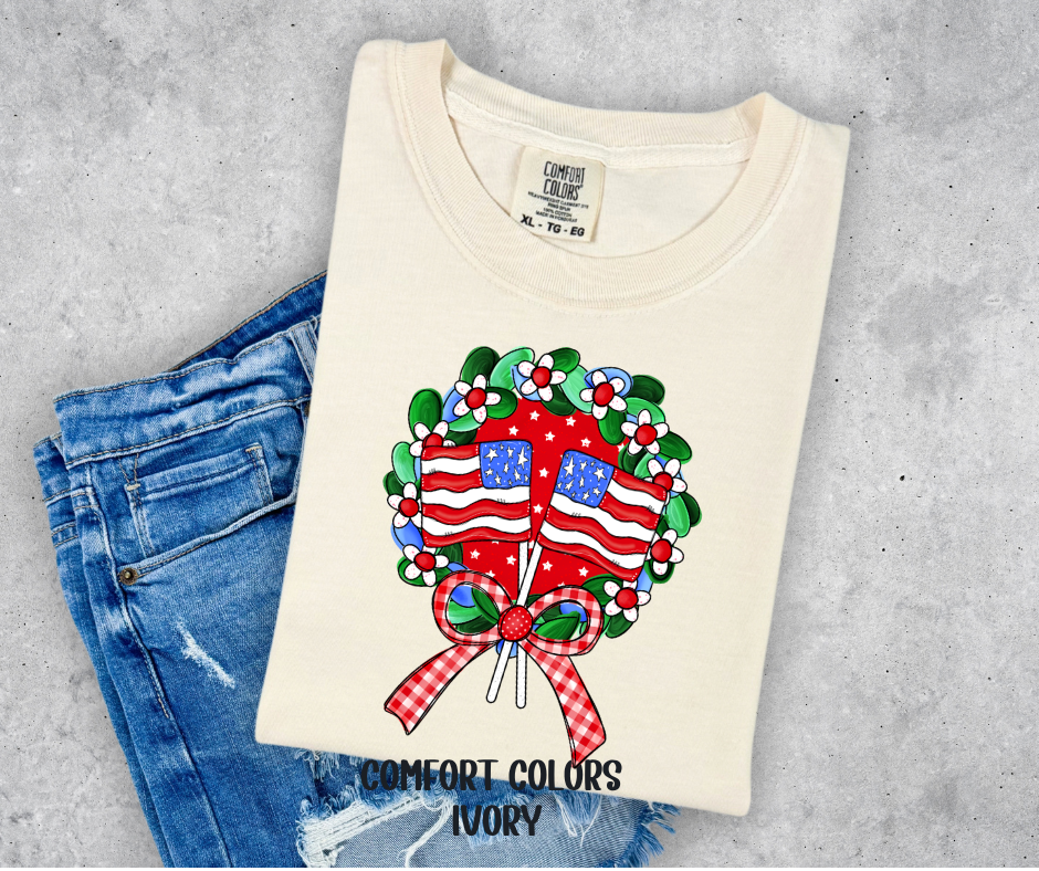 Patriotic Wreath w/ 2 flags
