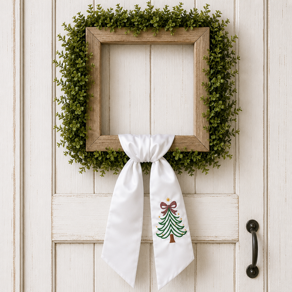 Wreath Sash Embroidered | Christmas Tree with multi-color bow