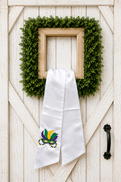 Embroidered Wreath Sash Mardi Gras Mask with Beads