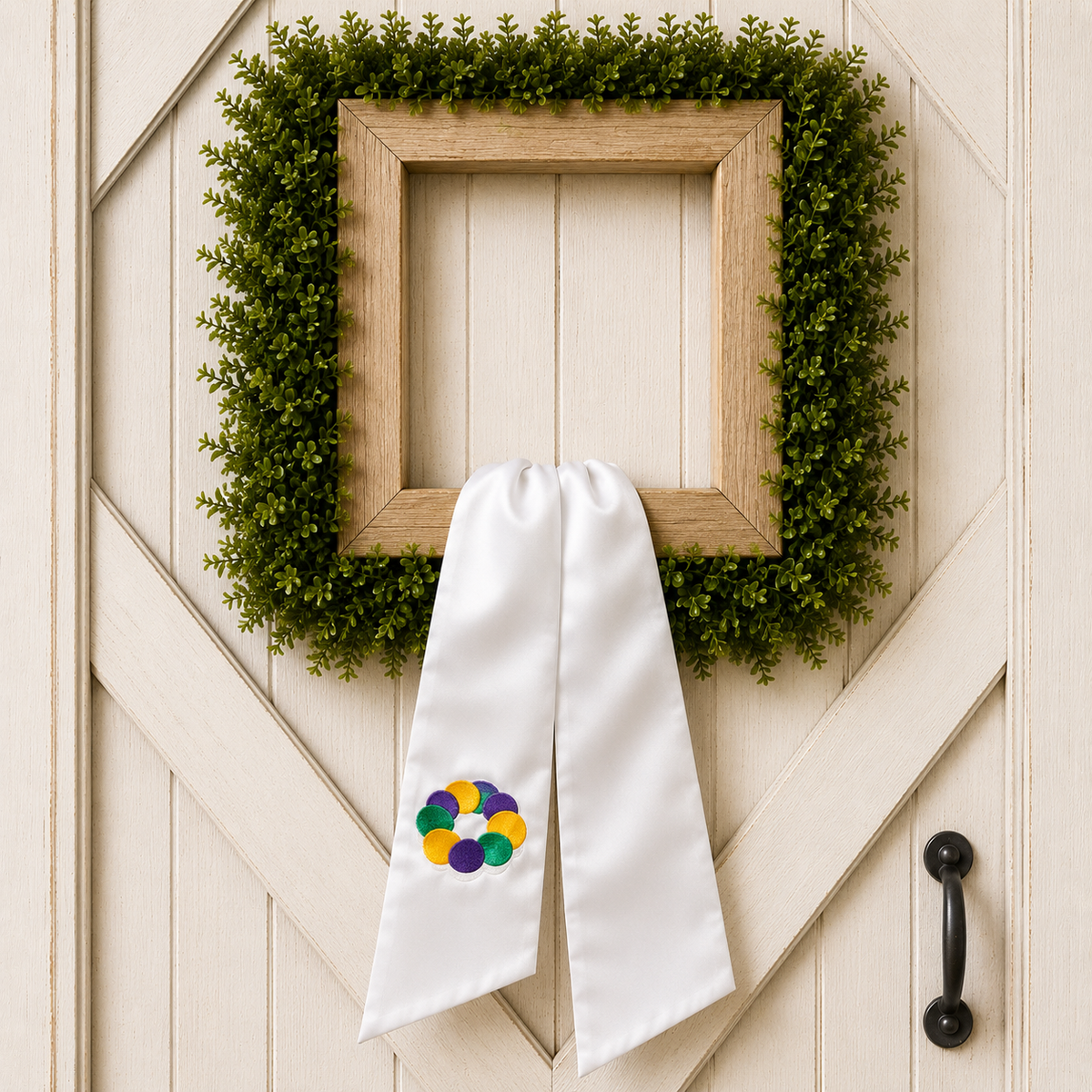 Mardi Gras King Cake Embroidered Wreath Sash
