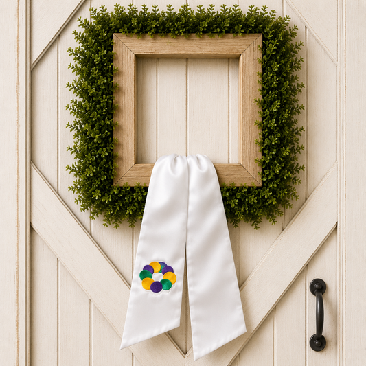 Mardi Gras King Cake Embroidered Wreath Sash