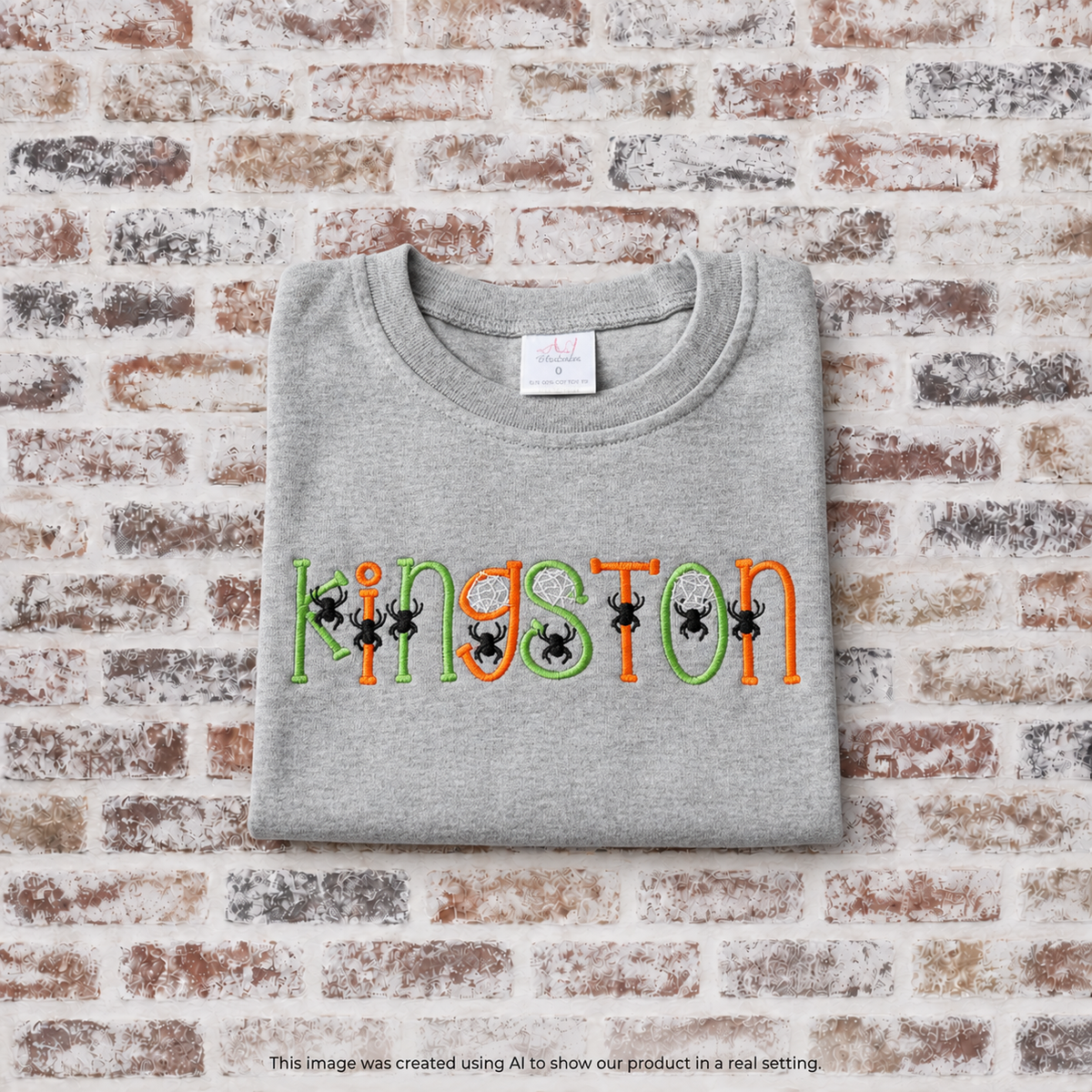 Halloween Custom Name with Spiders and Webs Embroidered T-Shirt
