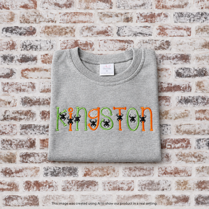 Halloween Custom Name with Spiders and Webs Embroidered T-Shirt