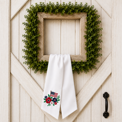 Patriotic Wreath Sash with Flowers and Flag