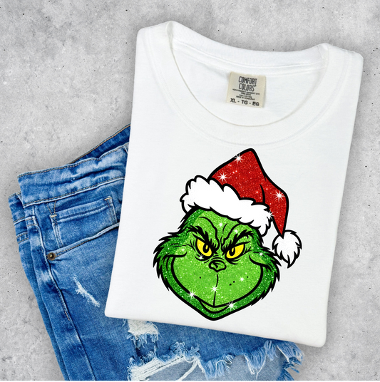 Glittery Grinch Printed Tee