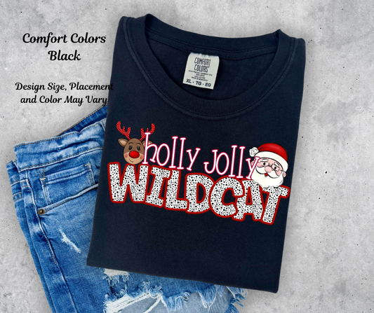 Holly Jolly Wildcat Santa, Reindeer Printed Shirt