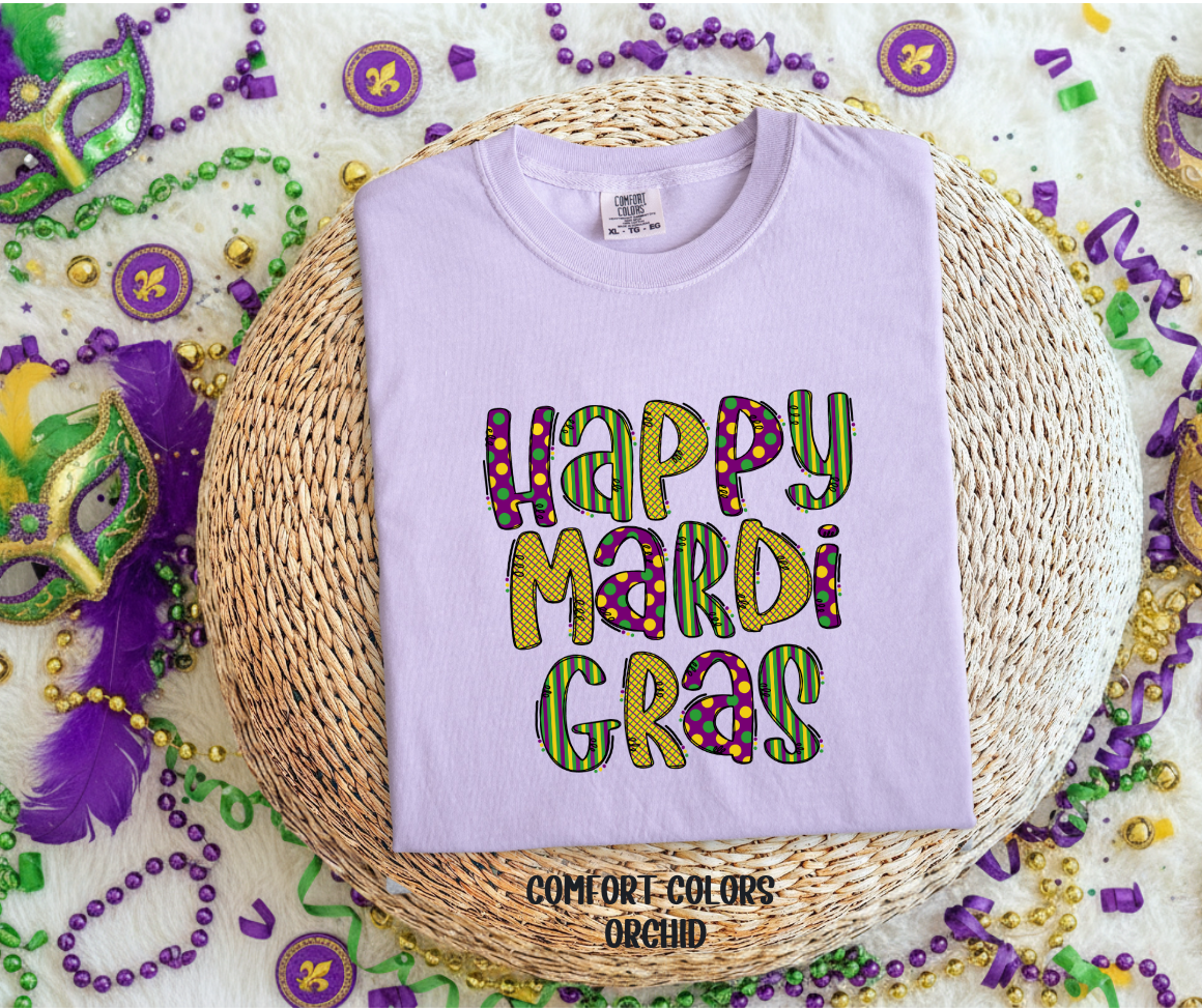 Happy Mardi Gras Multi Print Hand Drawn