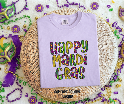 Happy Mardi Gras Multi Print Hand Drawn