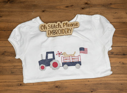 July 4th Patriotic Dog Riding in a Trailer