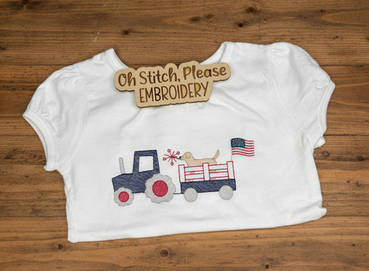 July 4th Patriotic Dog Riding in a Trailer