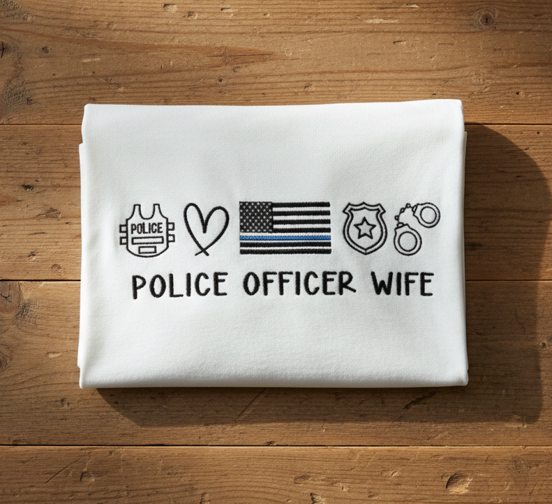 Police Officer Wife/Mom/Dad with Icons Embroidered Shirt