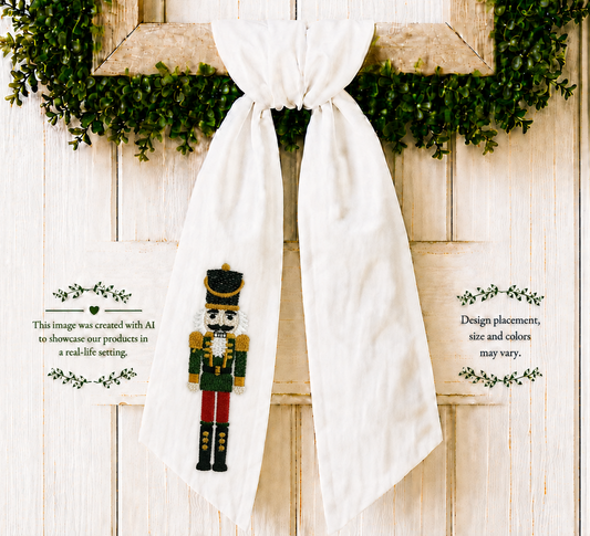 Christmas Wreath Sash Embroidered Nutcracker