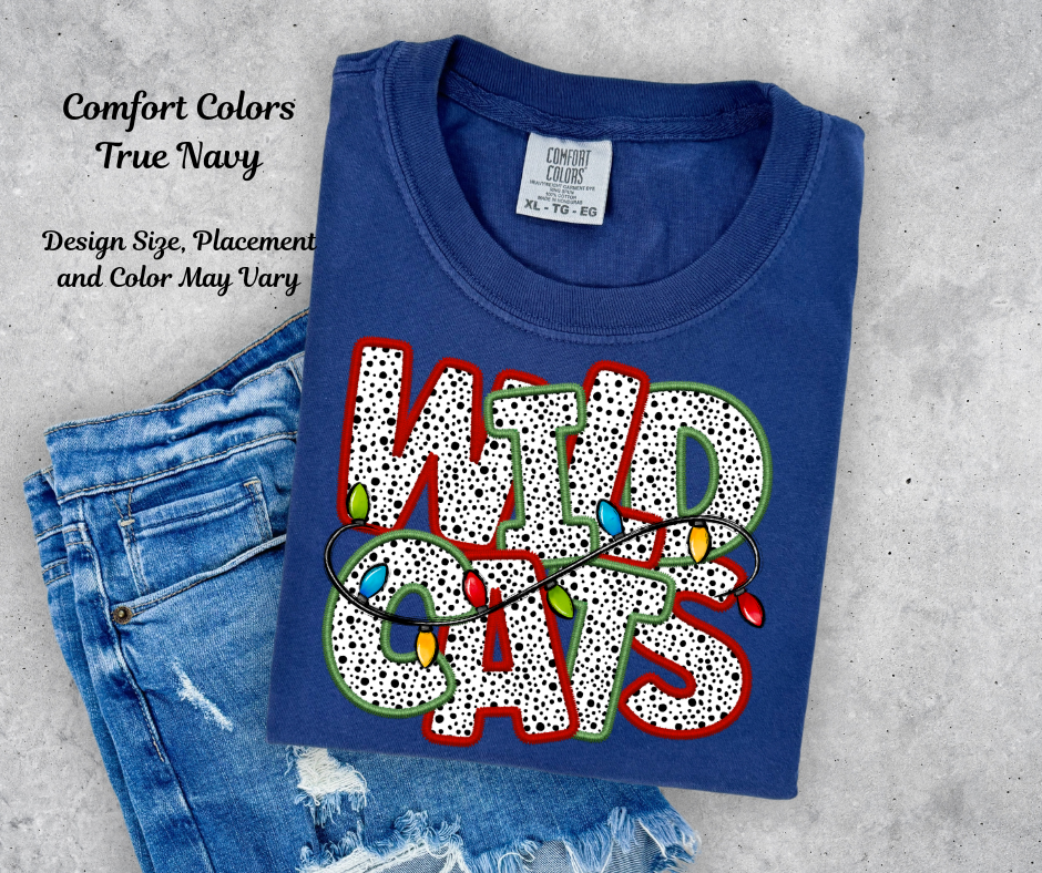 Wildcats Dalmation Pattern with Christmas Lights Printed Shirt