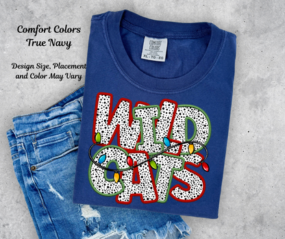 Wildcats Dalmation Pattern with Christmas Lights Printed Shirt